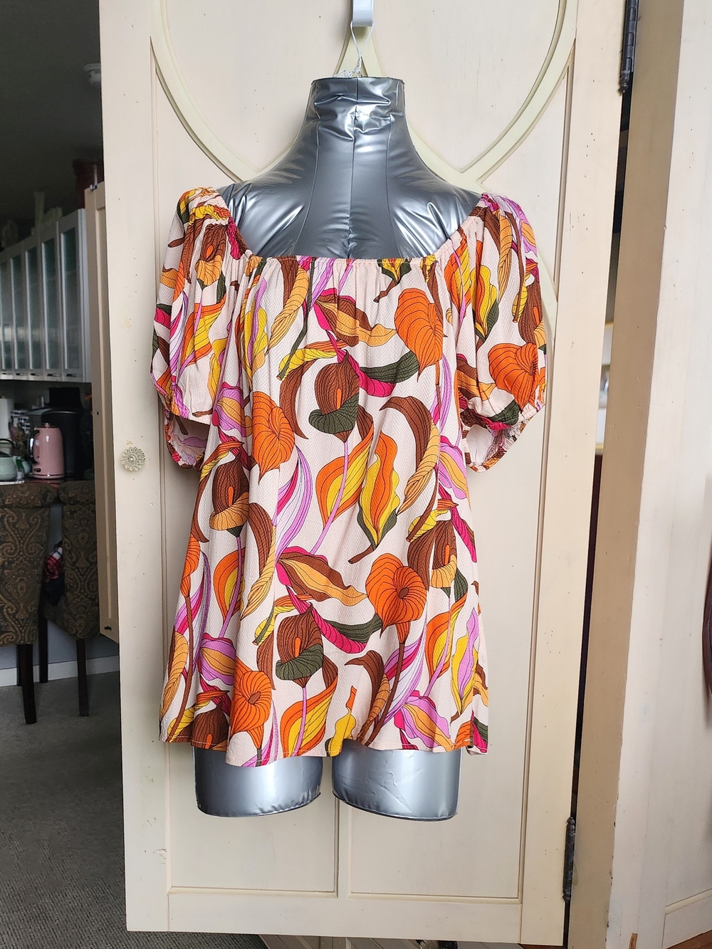 cleo Off-Shoulder Floral Tunic in Orange, Pink & Brown